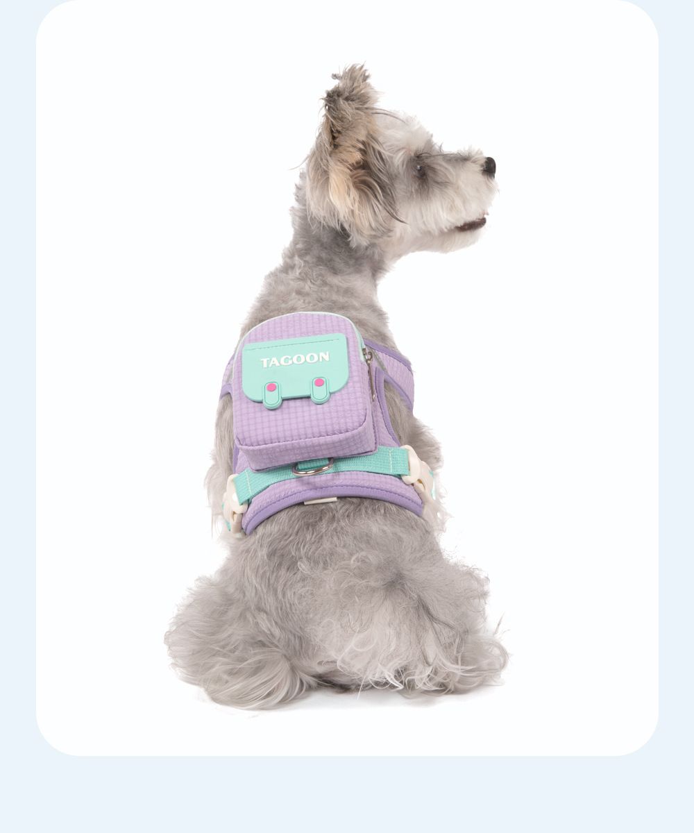 Purple 3 in 1 Dog Walking Harness with Backpack and Leash (Size M)- Adjustable view 2