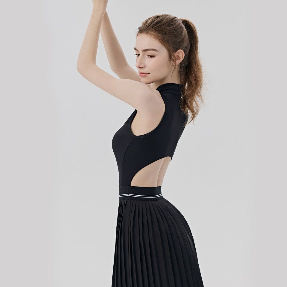 Black Size M Women's Tennis Dress - Pleated Skirt One Piece Sports Dress with view 2
