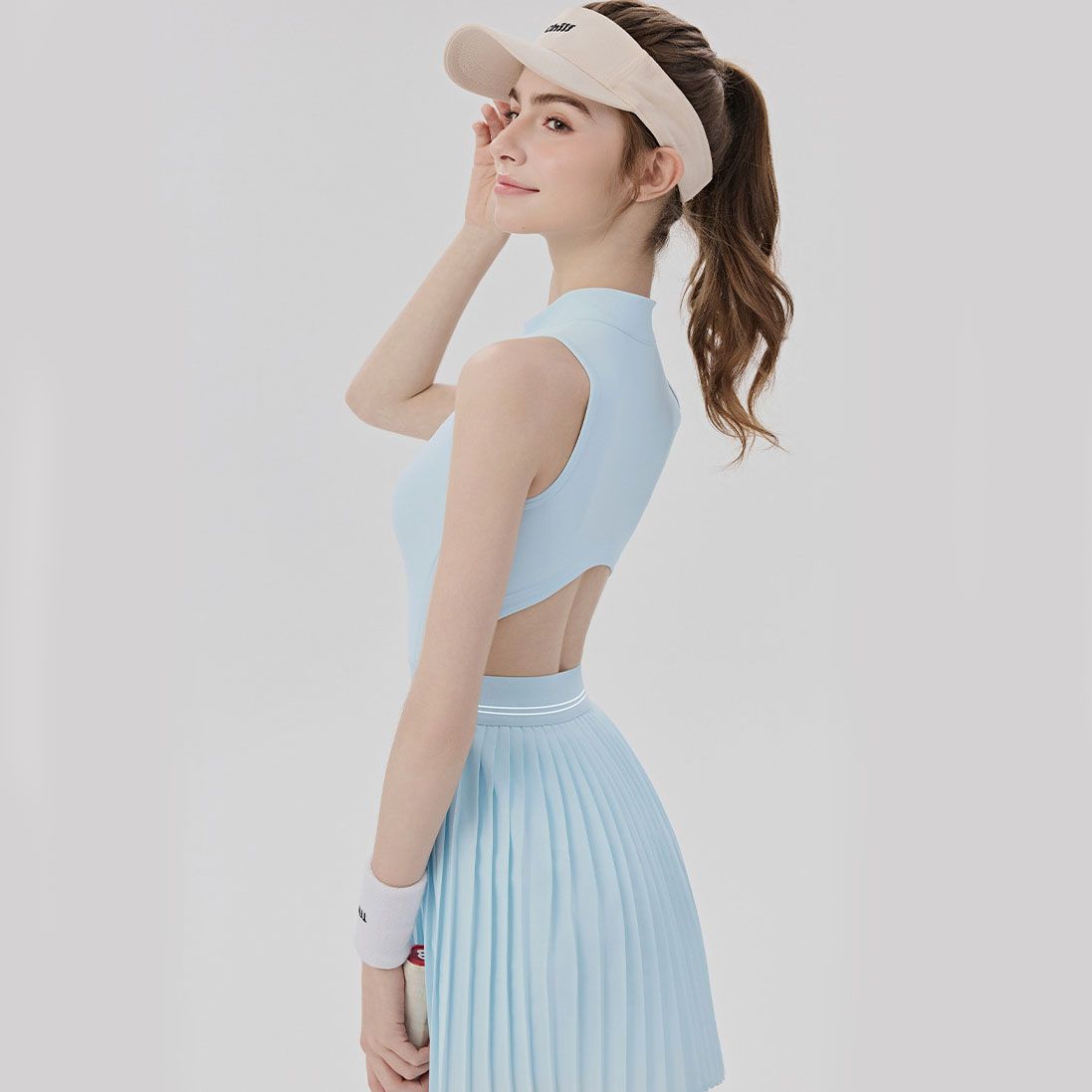 Blue Size M Women's Tennis Dress - Pleated Skirt One Piece Sports Dress with view 2