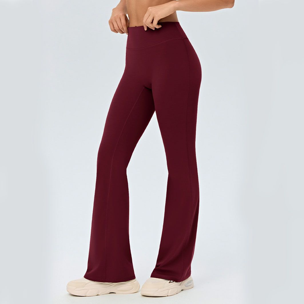 Red Size XL Women's High Waisted Yoga Flare Leggings - V Back Seam Micro Flare view 3