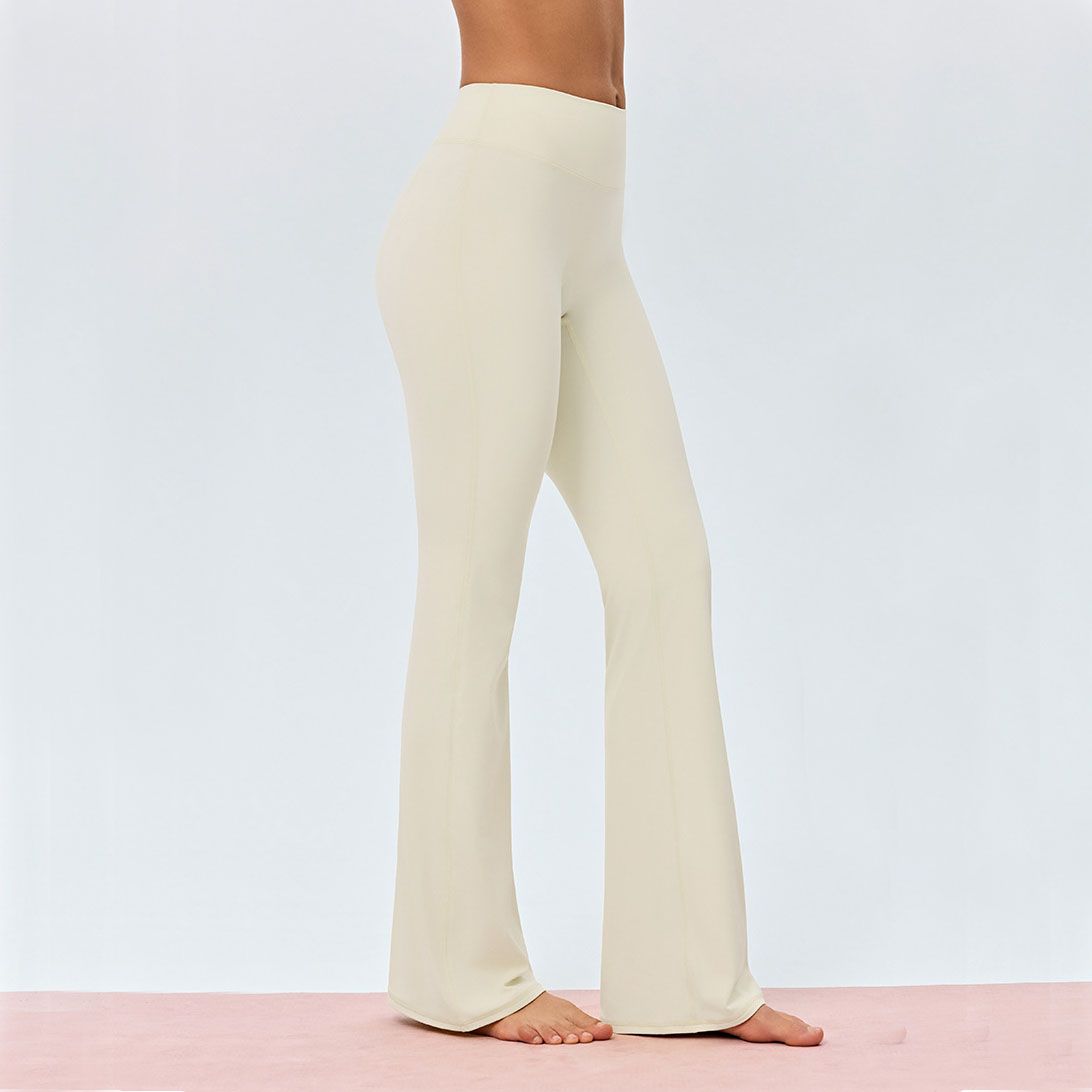 Beige Size S Women's High Waisted Yoga Flare Leggings - V Back Seam Micro view 3