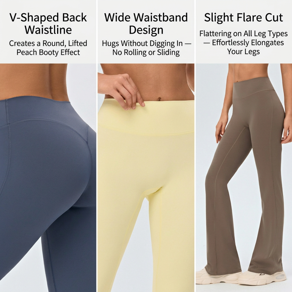 Beige Size M Women's High Waisted Yoga Flare Leggings - V Back Seam Micro view 6