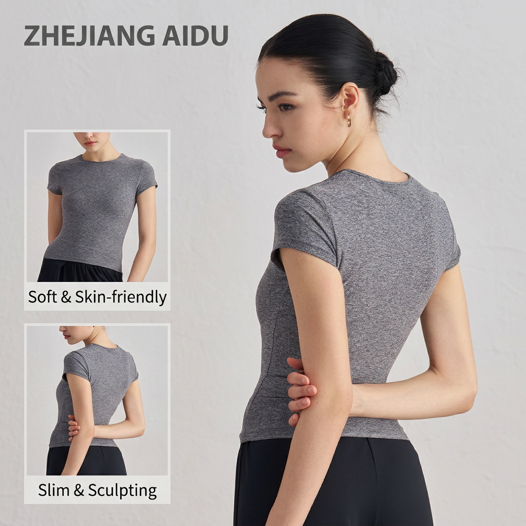 Women’s Slim Fit Yoga T Shirt (XL)-Brown Short Sleeve Crew Neck Activewear Top view 5