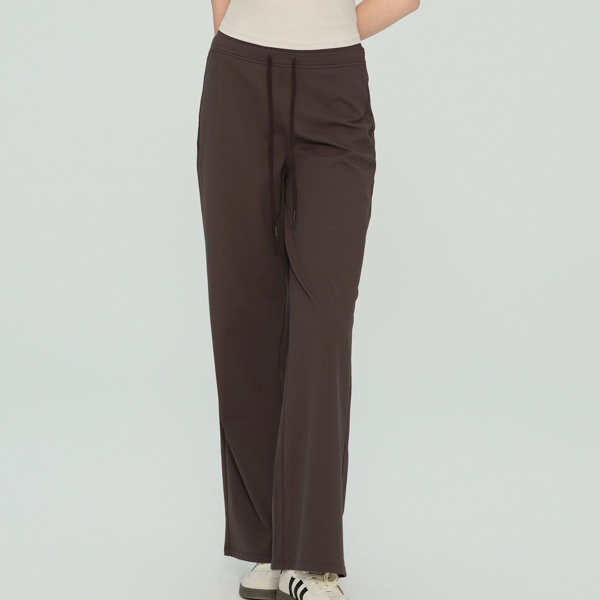 Size M Brown Women’s High Waisted Straight Leg Lounge Pants - Drawstring view 4