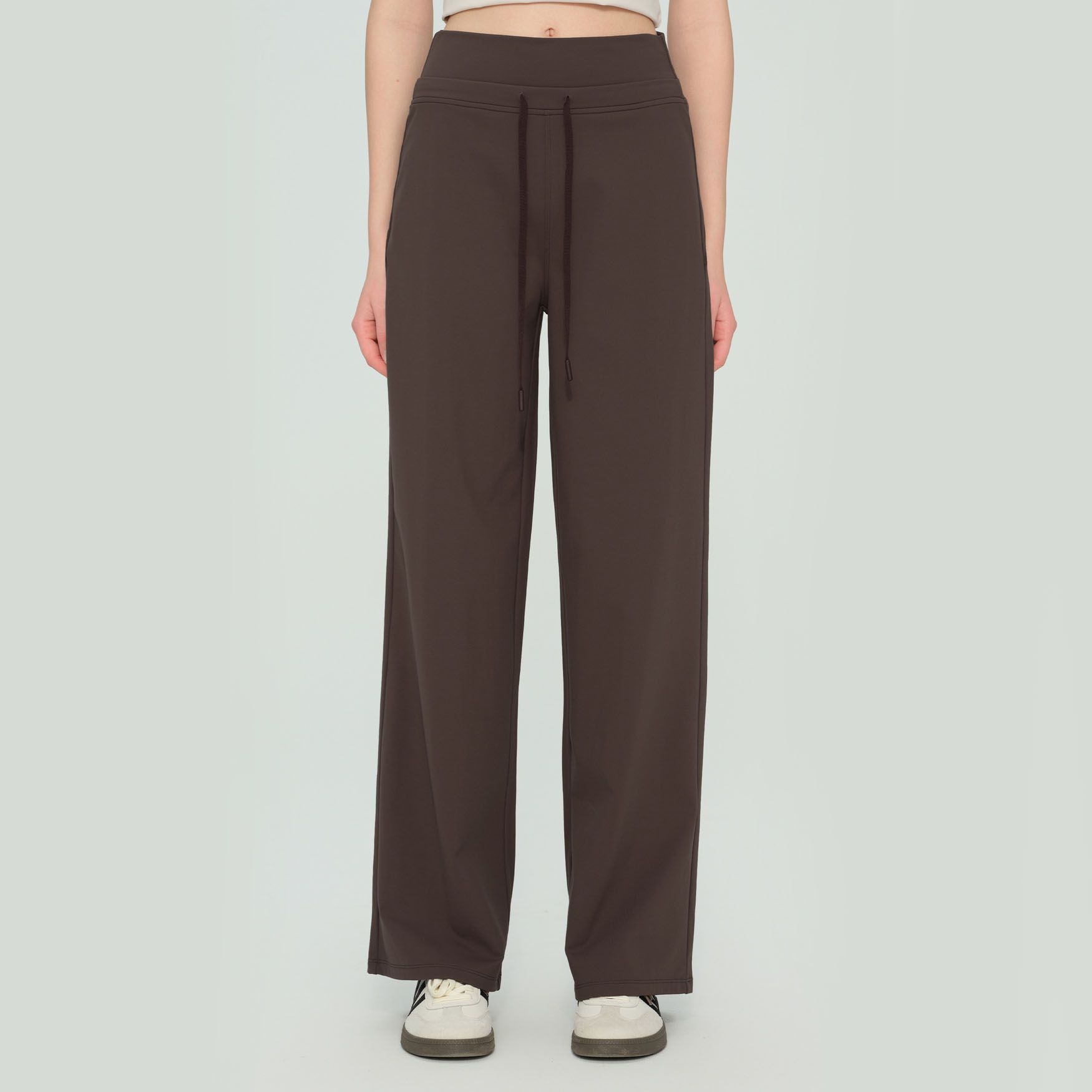 Size XL Brown Women’s High Waisted Straight Leg Lounge Pants - Drawstring view 3