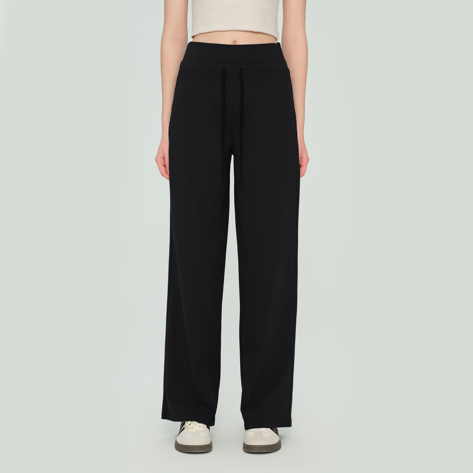 Size M Black Women’s High Waisted Straight Leg Lounge Pants - Drawstring