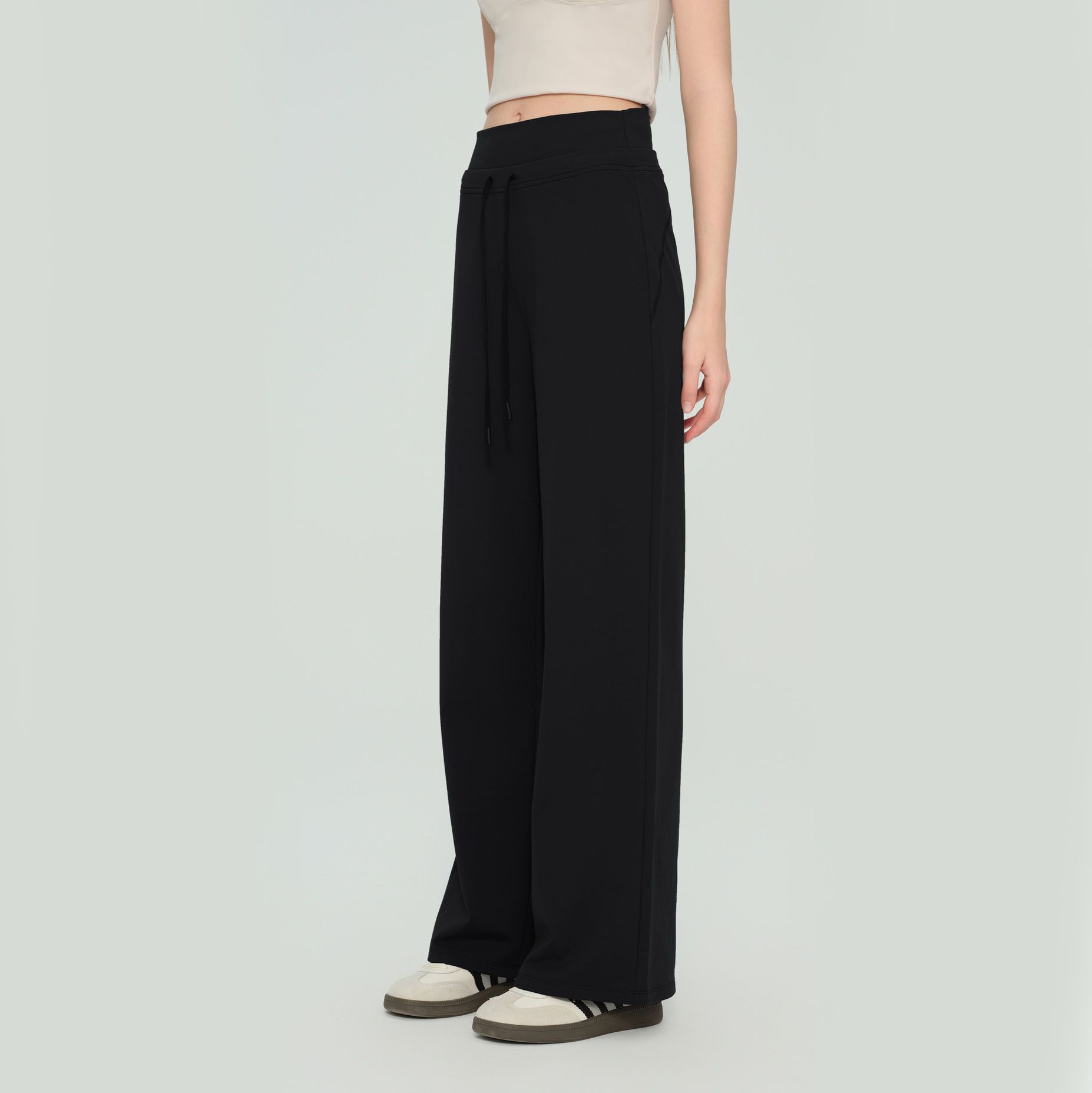 Size XL Black Women’s High Waisted Straight Leg Lounge Pants - Drawstring view 2