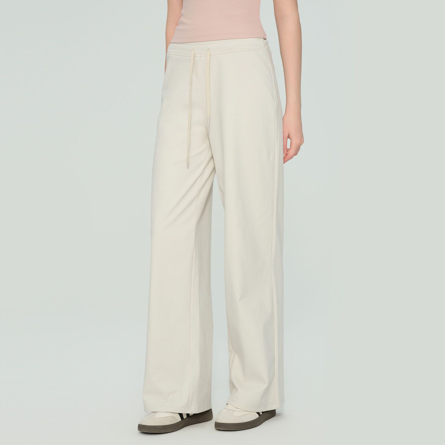 Size S White Women’s High Waisted Straight Leg Lounge Pants - Drawstring