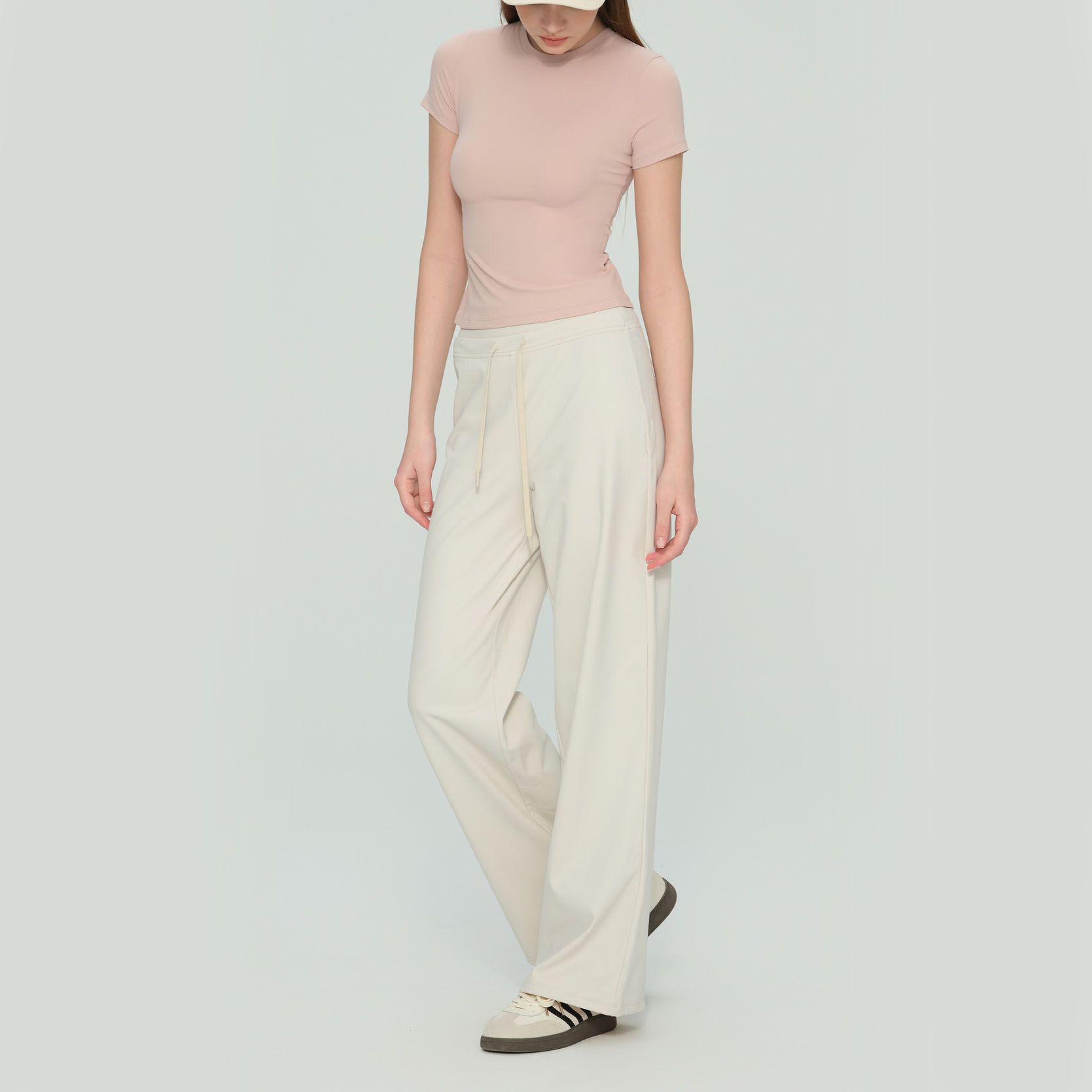 Size S White Women’s High Waisted Straight Leg Lounge Pants - Drawstring view 5