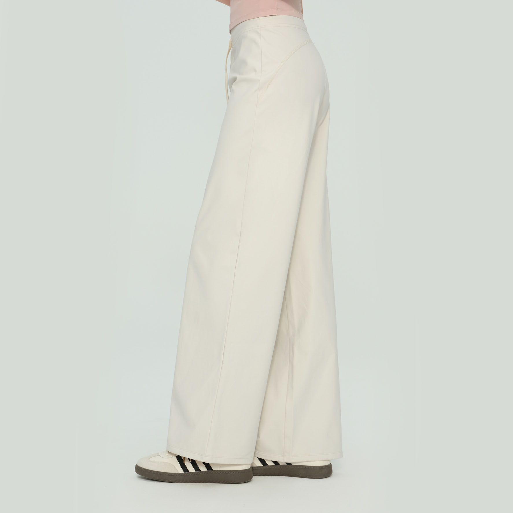 Size M White Women’s High Waisted Straight Leg Lounge Pants - Drawstring view 4