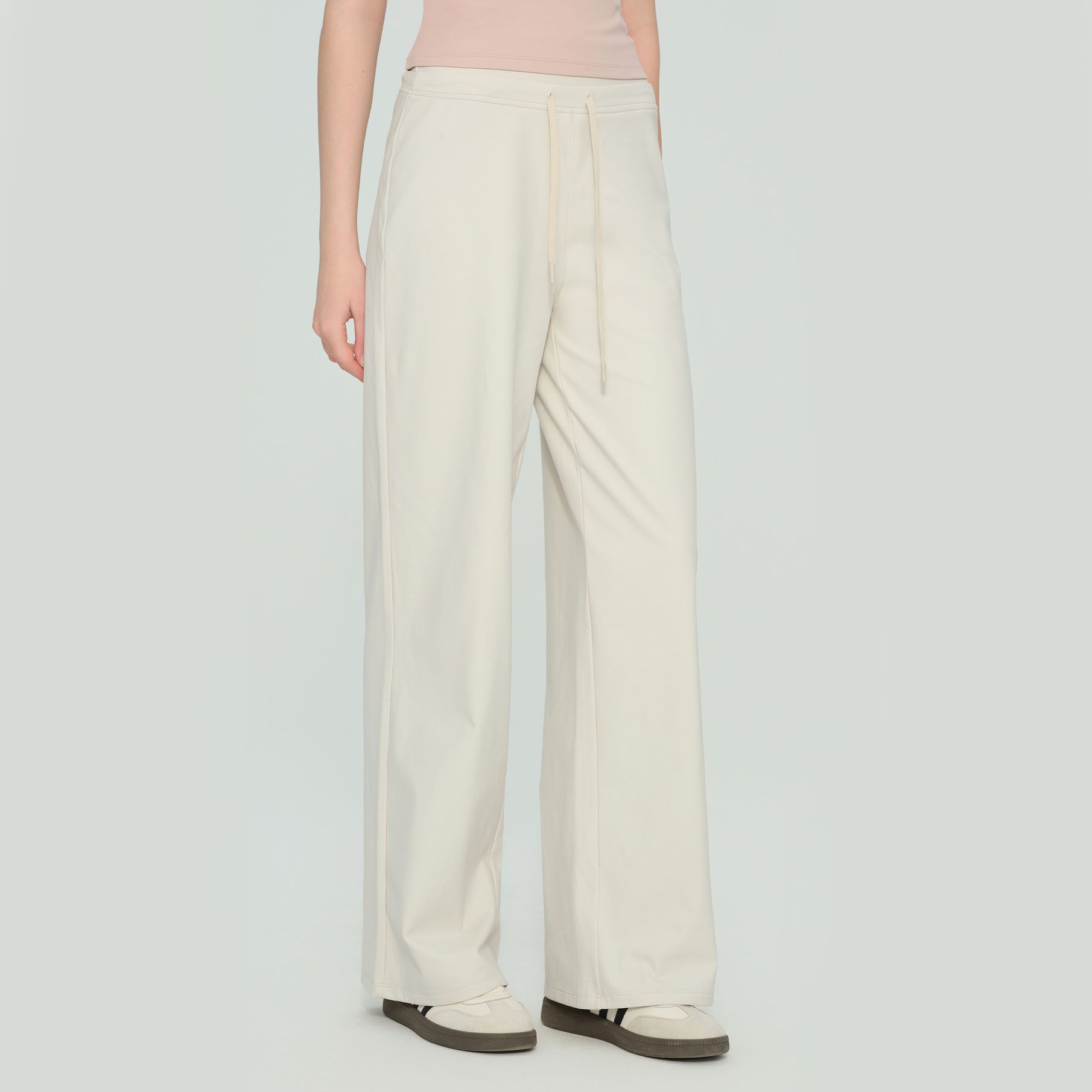 Size L White Women’s High Waisted Straight Leg Lounge Pants - Drawstring view 2