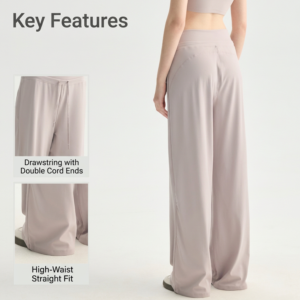Size XL White Women’s High Waisted Straight Leg Lounge Pants - Drawstring view 6
