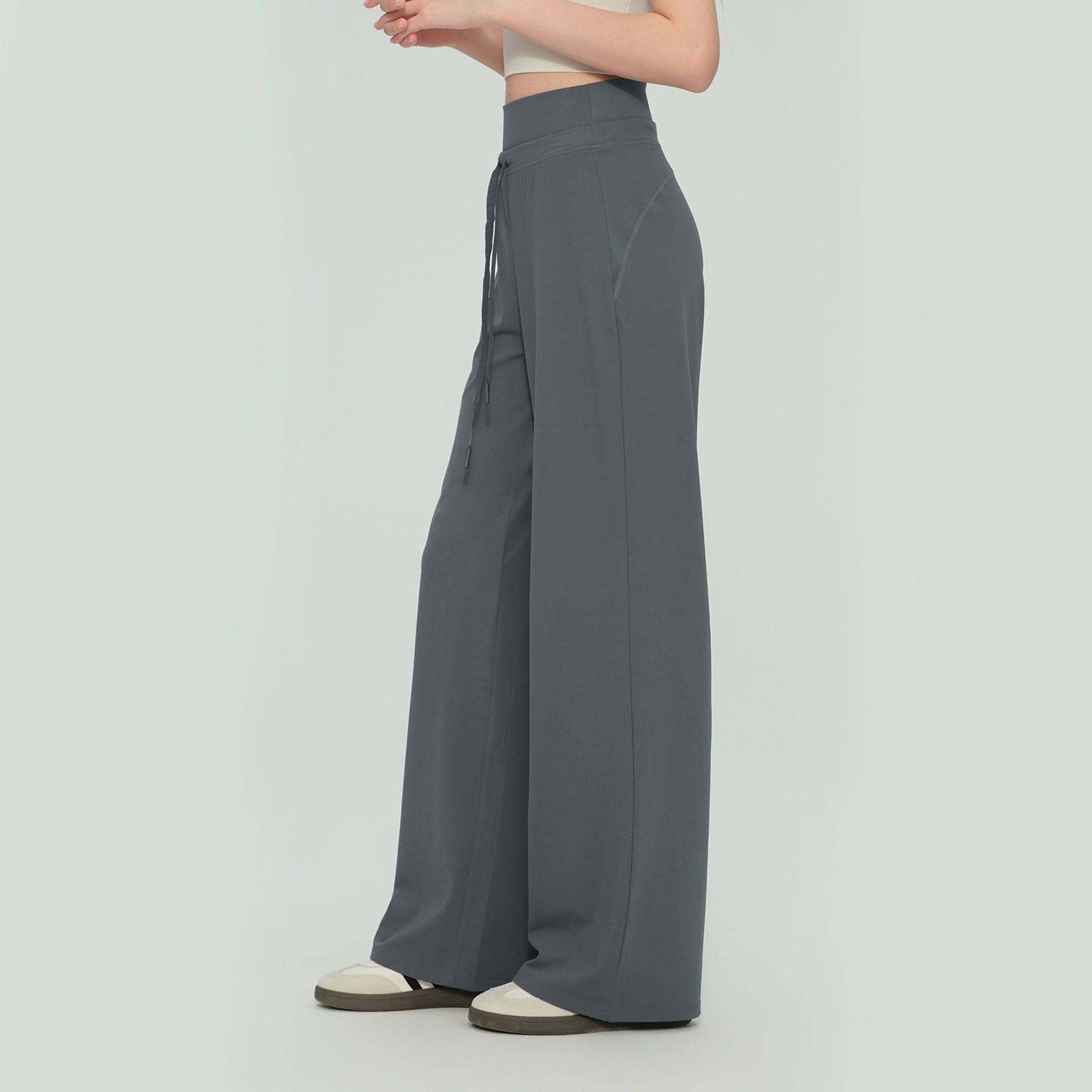 Size S Gray Women’s High Waisted Straight Leg Lounge Pants - Drawstring Casual view 2