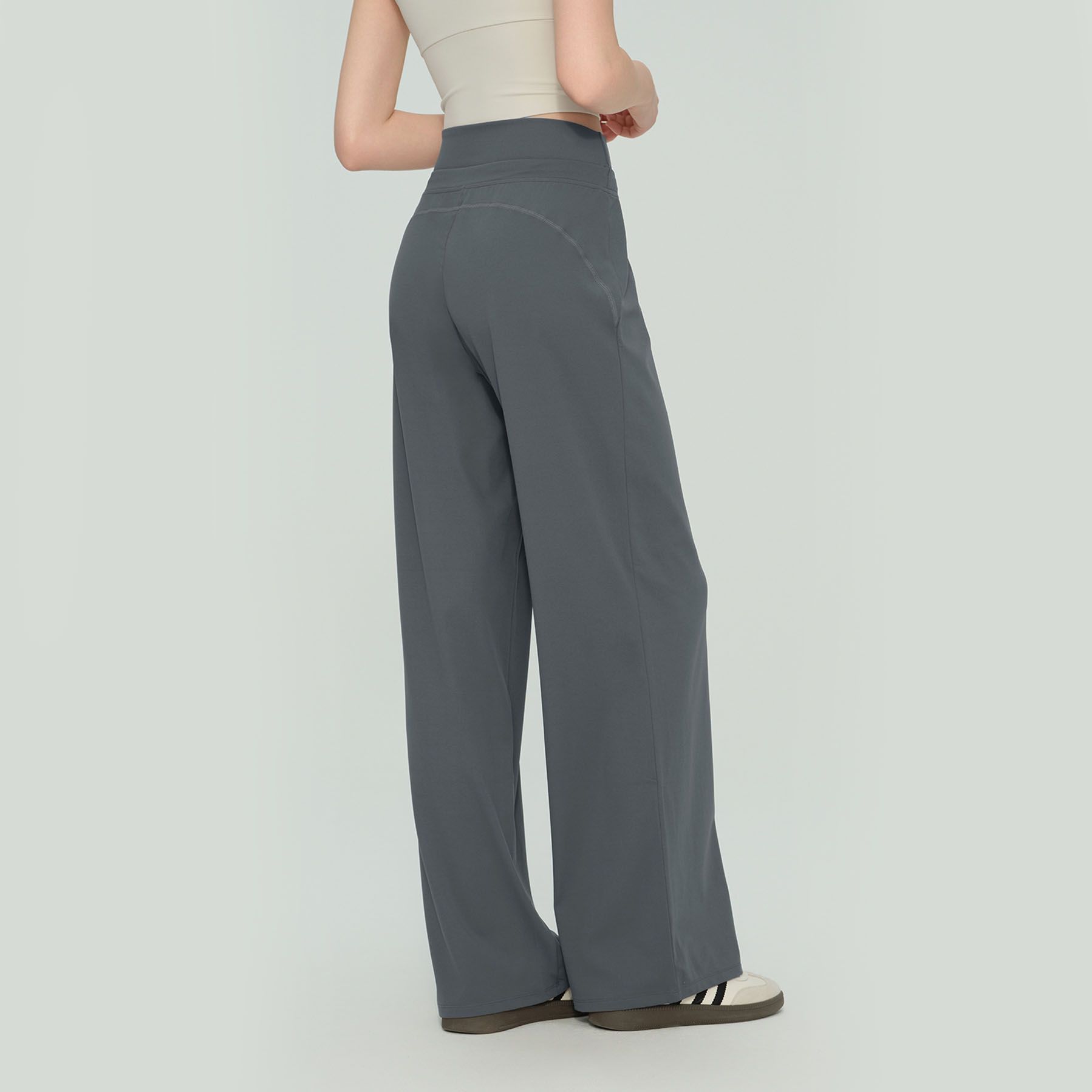 Size M Gray Women’s High Waisted Straight Leg Lounge Pants - Drawstring Casual view 3