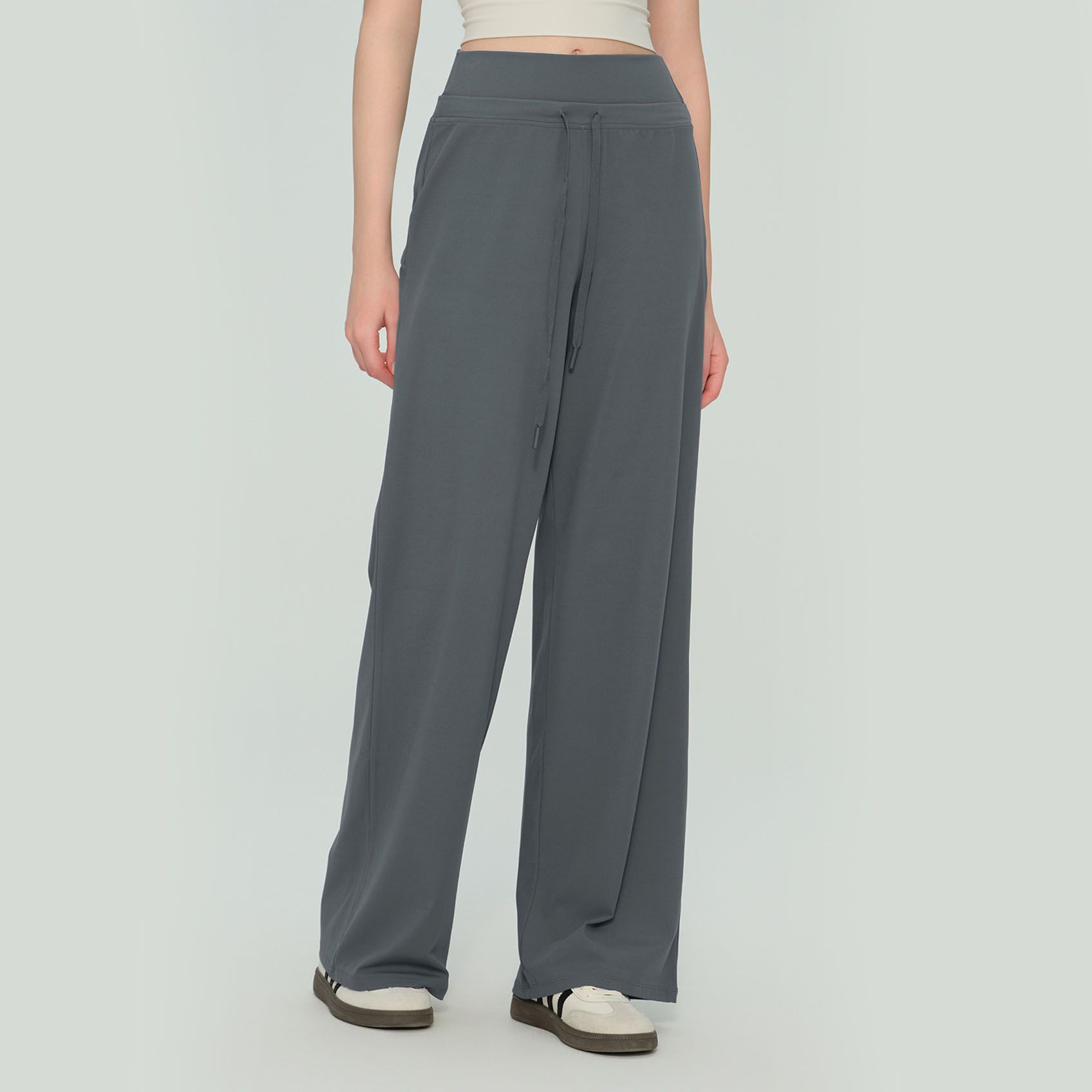Size L Gray Women’s High Waisted Straight Leg Lounge Pants - Drawstring Casual