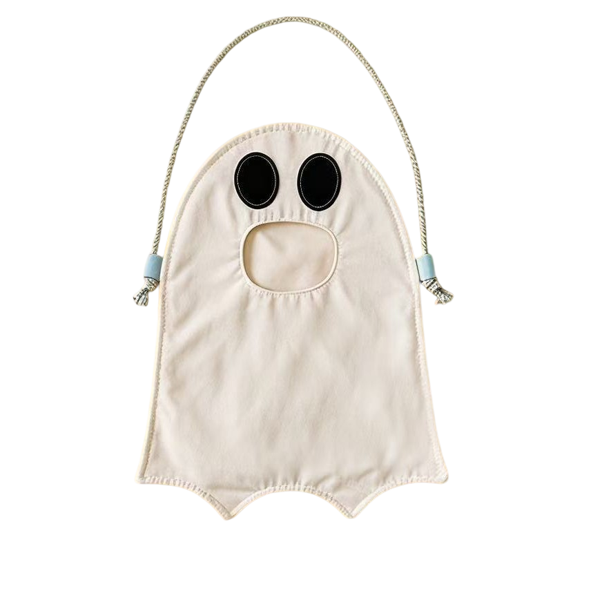 White Halloween Trick or Treat Bag - Ghost Shaped Canvas Crossbody Tote — image 1