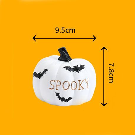 White "SPOOKY" Mini Resin Halloween Pumpkin Figurine - Spooky Home Decor for view 6