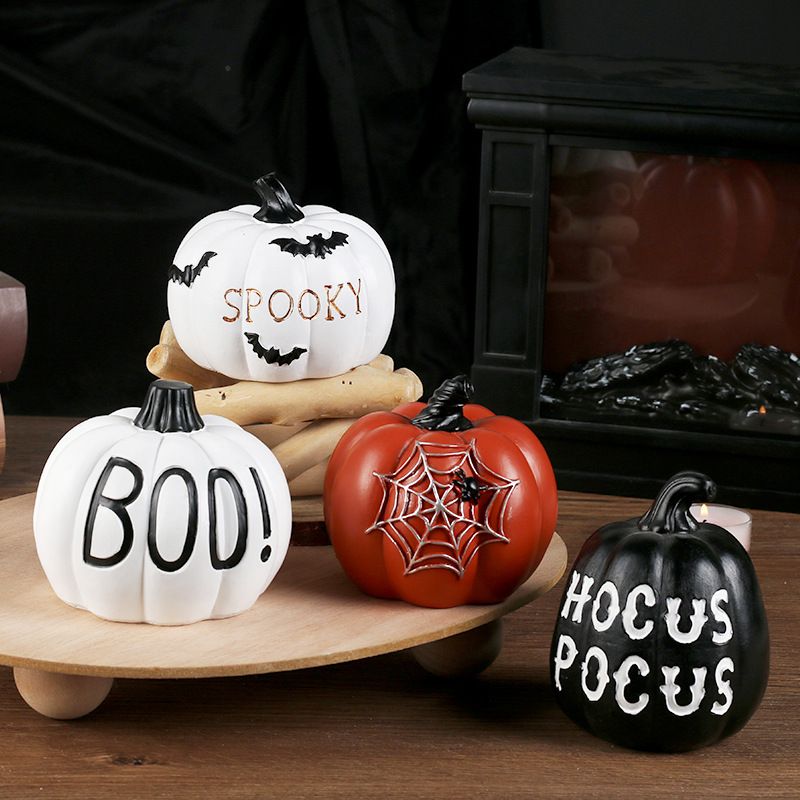 White "BOO!" Mini Resin Halloween Pumpkin Figurine - Spooky Home Decor for view 3
