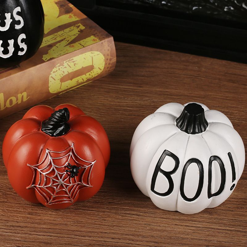 White "BOO!" Mini Resin Halloween Pumpkin Figurine - Spooky Home Decor for view 5