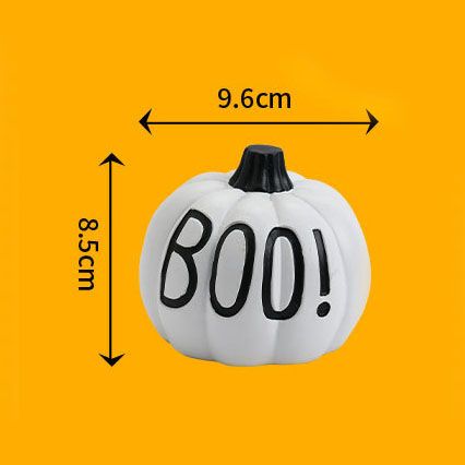 White "BOO!" Mini Resin Halloween Pumpkin Figurine - Spooky Home Decor for view 6
