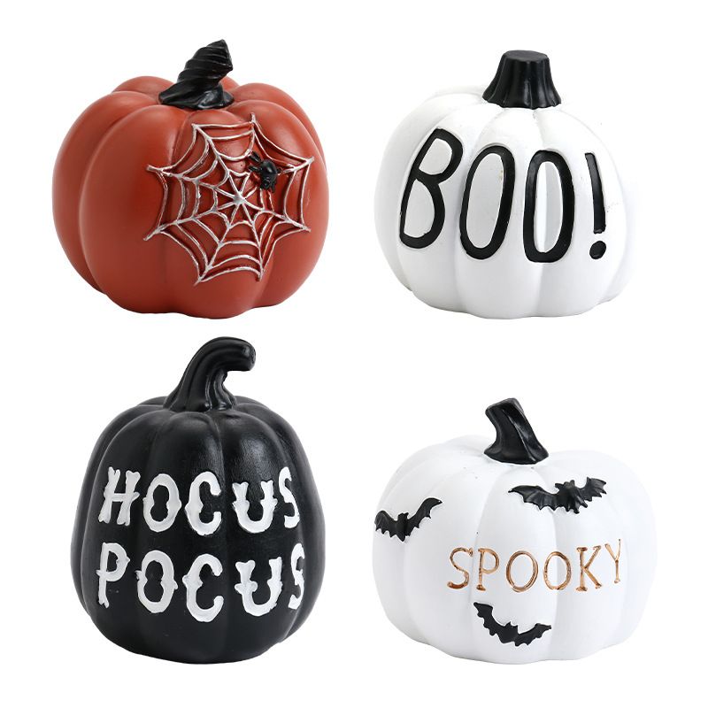 Orange Spiderweb Mini Resin Halloween Pumpkin Figurine - Spooky Home Decor for view 2