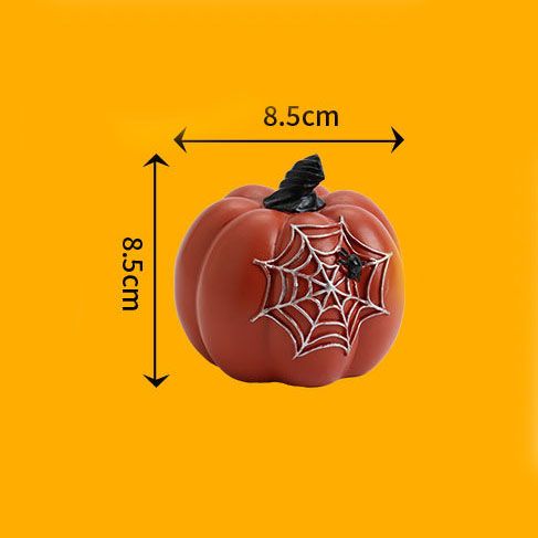 Orange Spiderweb Mini Resin Halloween Pumpkin Figurine - Spooky Home Decor for view 6