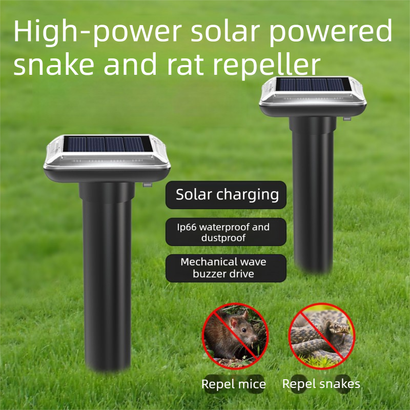 Black Solar Charging Snake and Rodent Repeller - Outdoor Ground Vibration Pest view 2