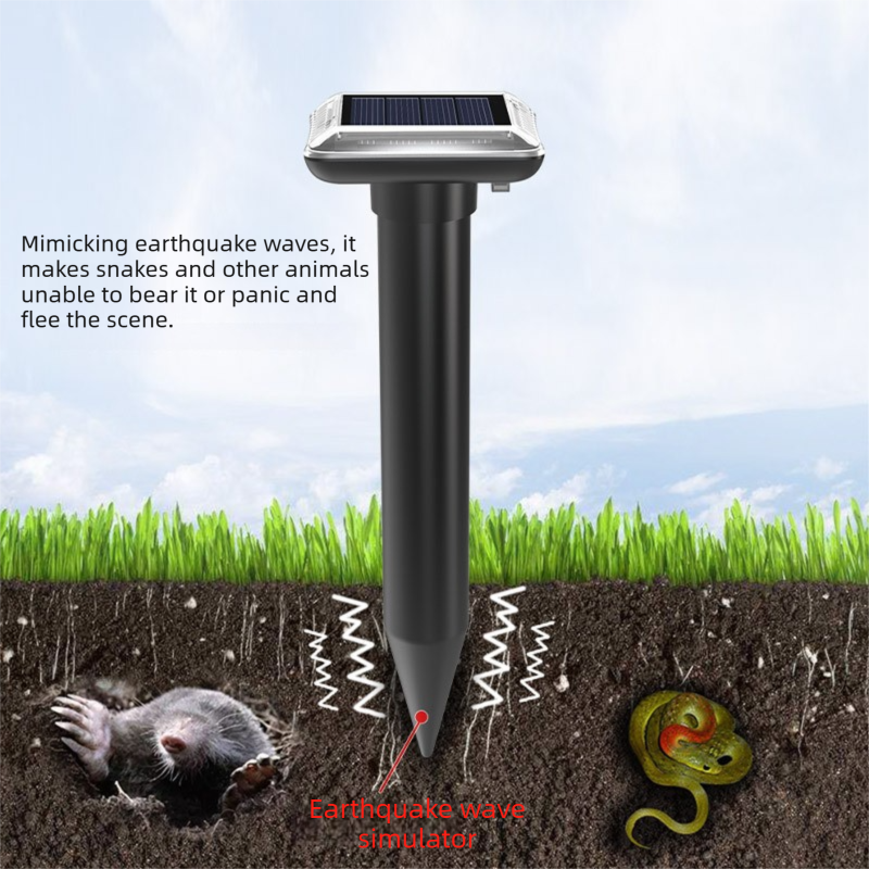 Black Solar Charging Snake and Rodent Repeller - Outdoor Ground Vibration Pest view 3