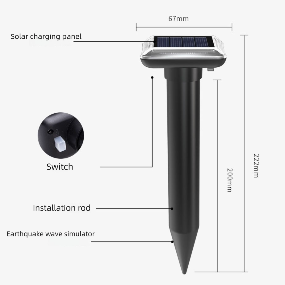 Black Solar Charging Snake and Rodent Repeller - Outdoor Ground Vibration Pest view 8