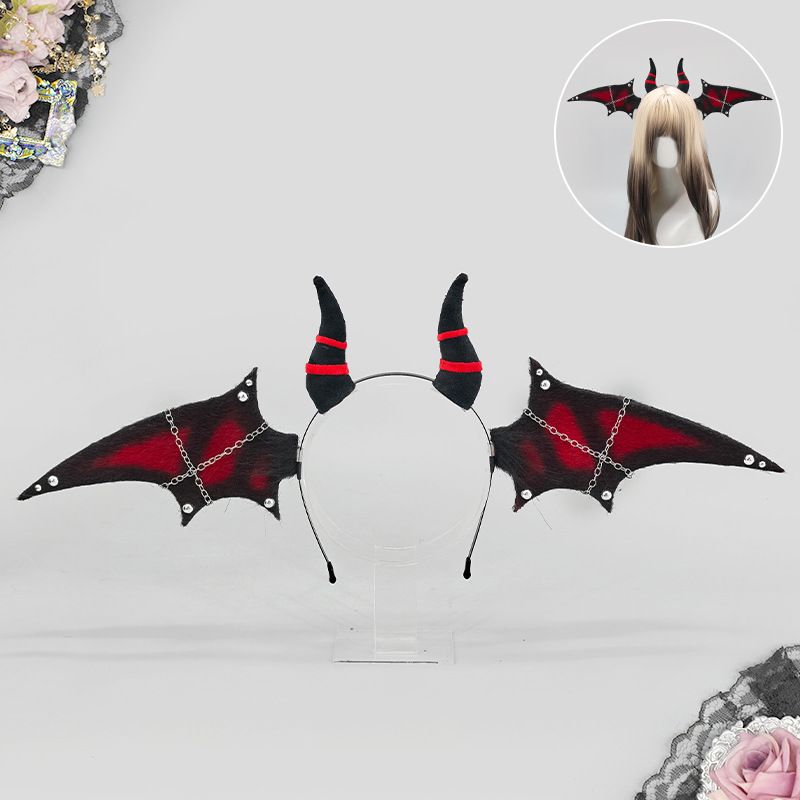 Halloween Bat Wing Devil Horn Headband - Black Red Gothic Vampire Cosplay Hair