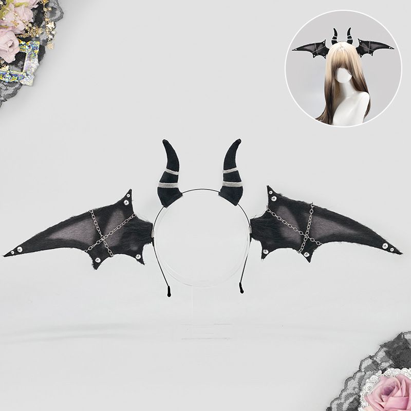 Halloween Bat Wing Devil Horn Headband - Black Gothic Vampire Cosplay Hair