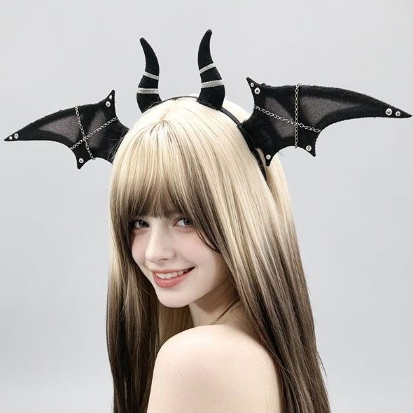 Halloween Bat Wing Devil Horn Headband - Black Gothic Vampire Cosplay Hair view 2