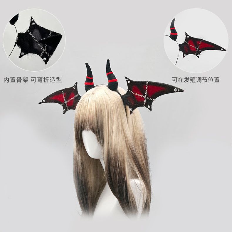 Halloween Bat Wing Devil Horn Headband - Black Gothic Vampire Cosplay Hair view 4