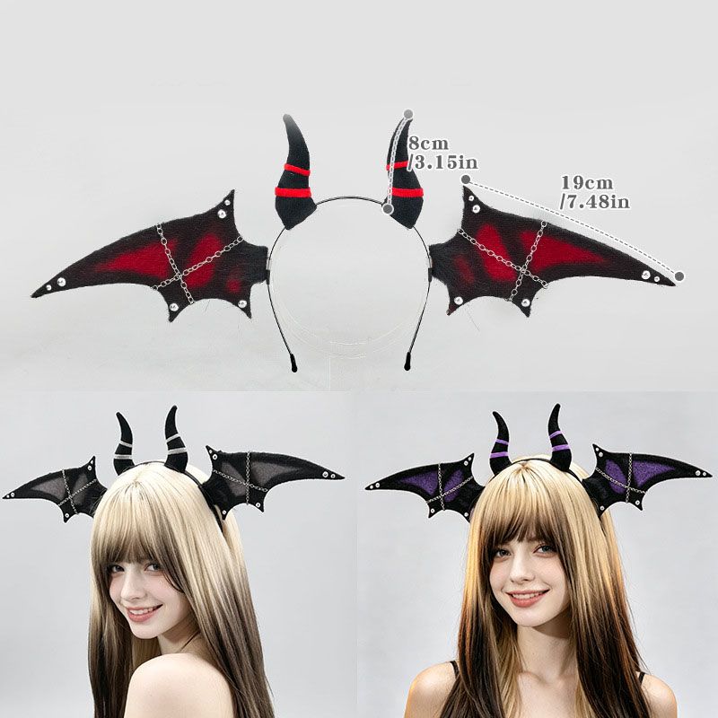 Halloween Bat Wing Devil Horn Headband - Black Gothic Vampire Cosplay Hair view 5