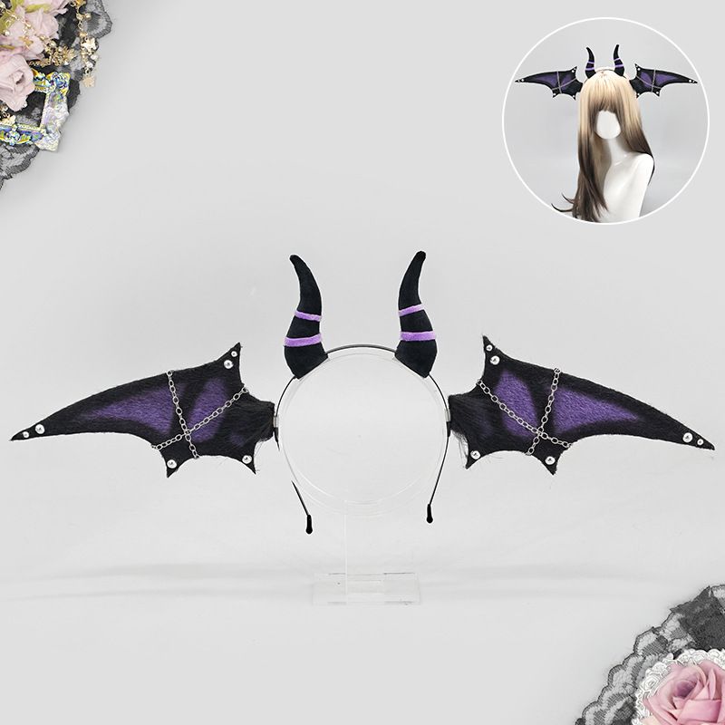 Halloween Bat Wing Devil Horn Headband - Black Purple Gothic Vampire Cosplay