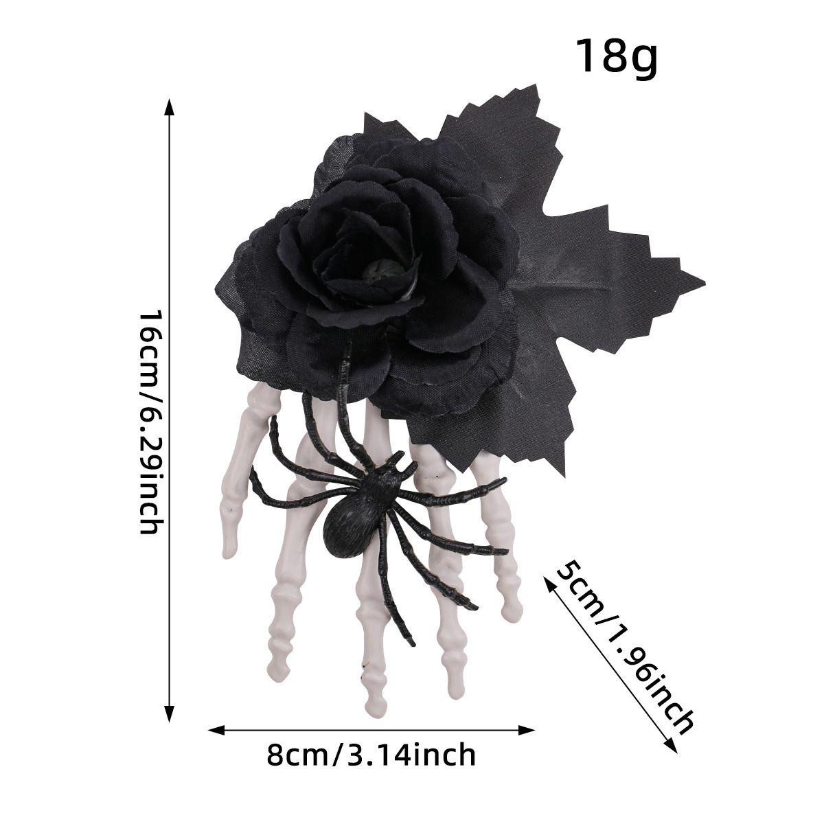 Halloween Skeleton Hand Hair Clip with Black Rose and Spider - Gothic Side view 9