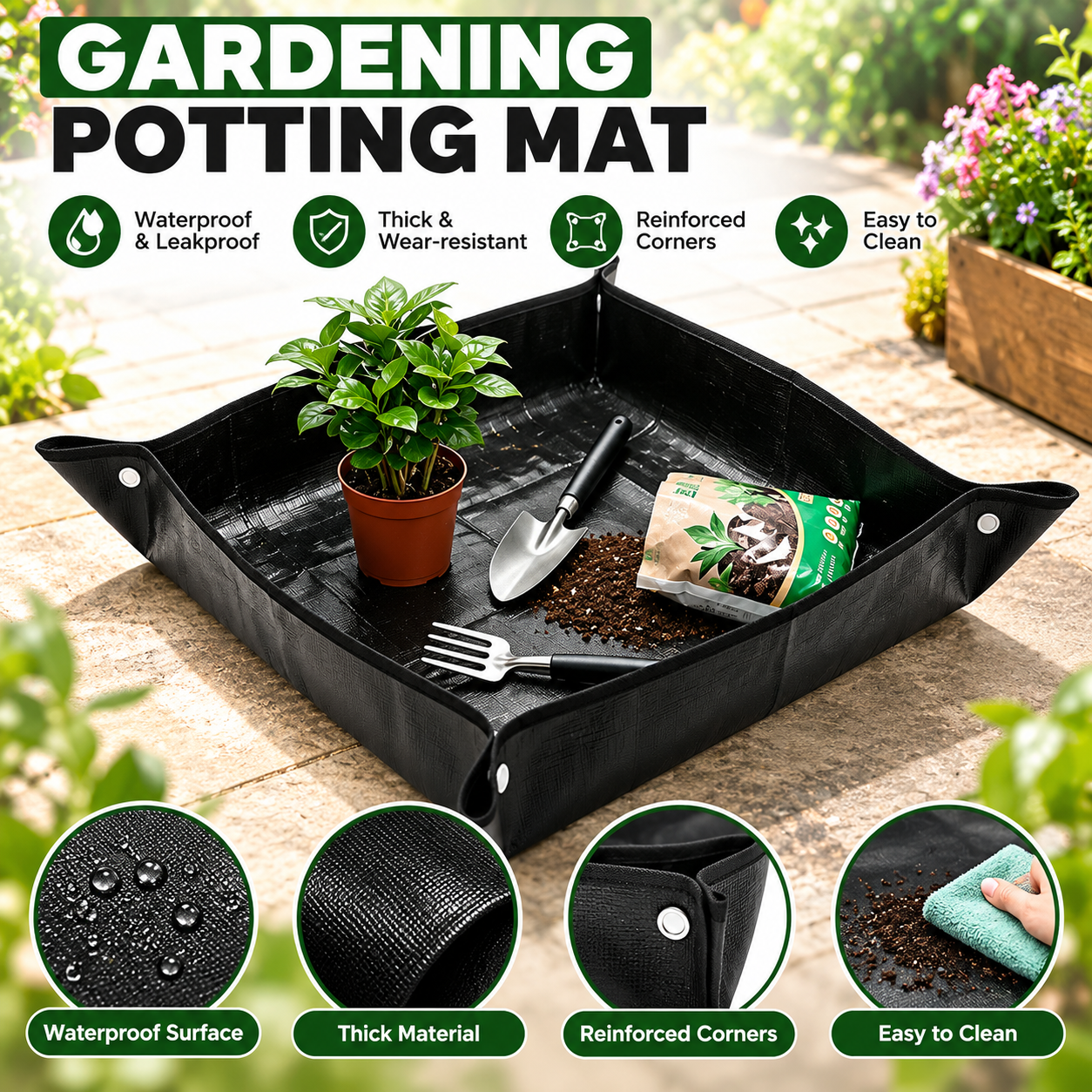 20 Piece Gardening Tool Set with Pruning Shears and Repotting Mat - Garden view 3