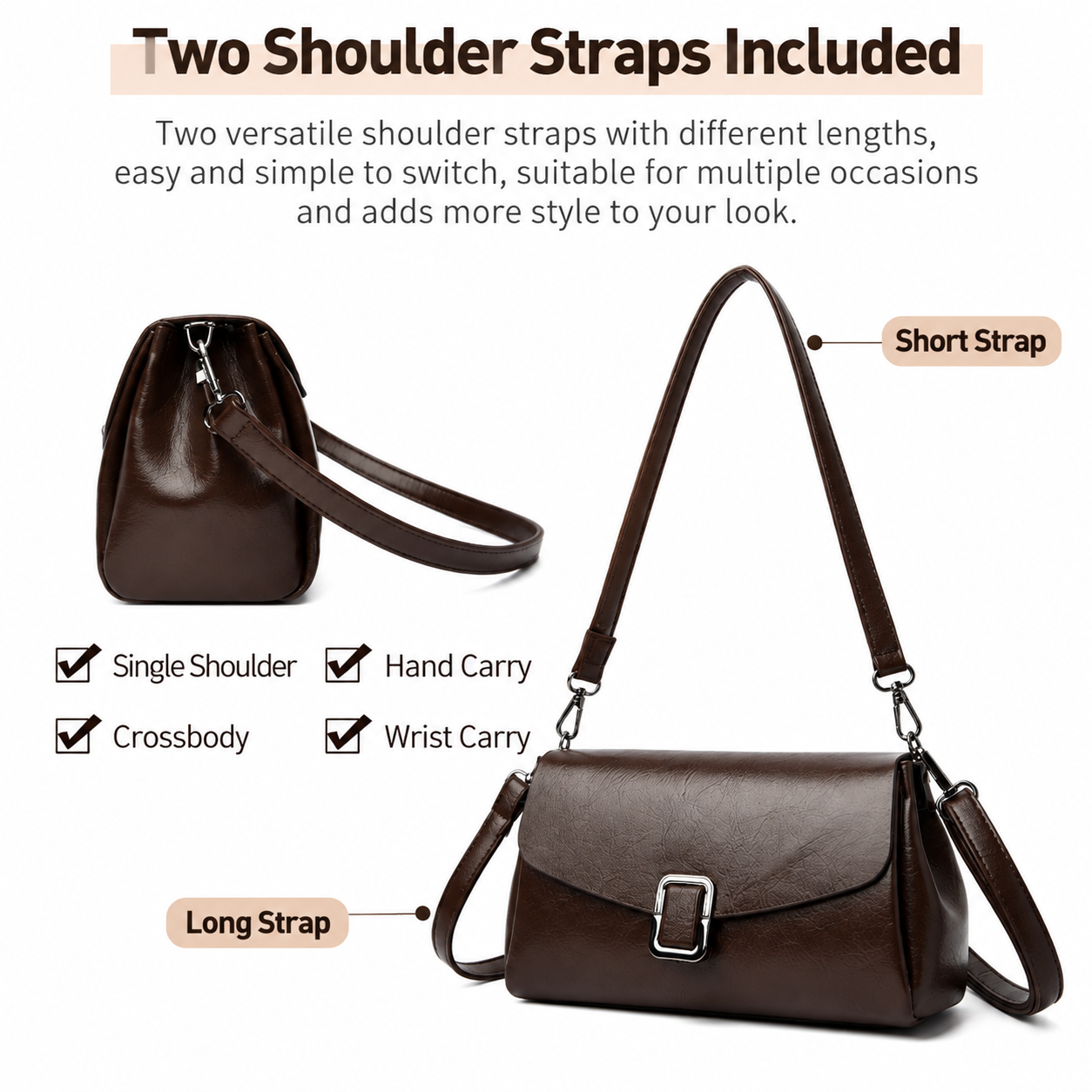Black Women's Crossbody Bag - Brown PU Leather view 4