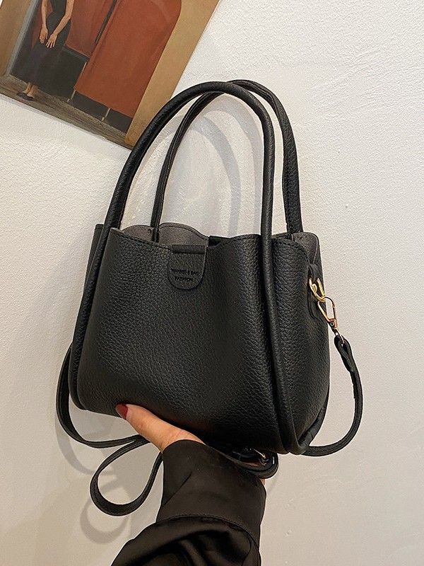 Black Women's Top Handle Crossbody Bag - PU Leather view 3