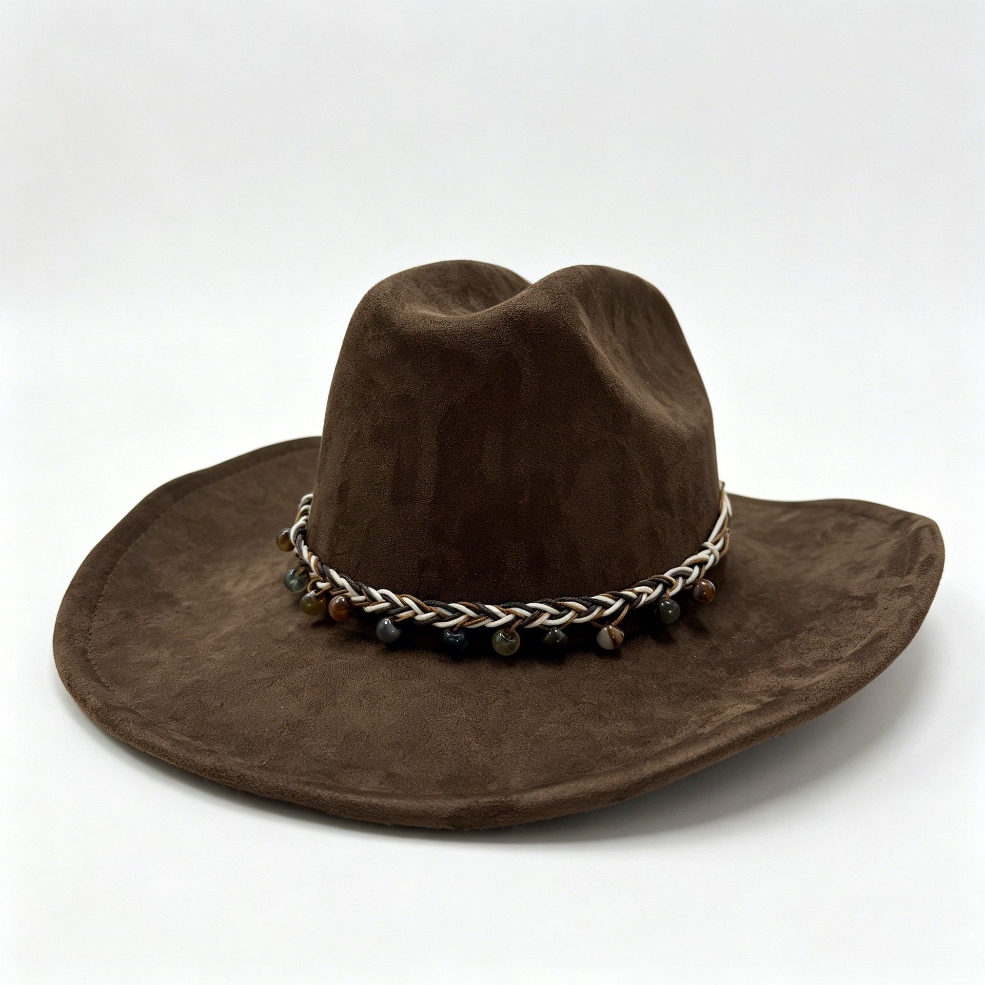 Brown Western Cowboy Hat - Brown Suede Fabric