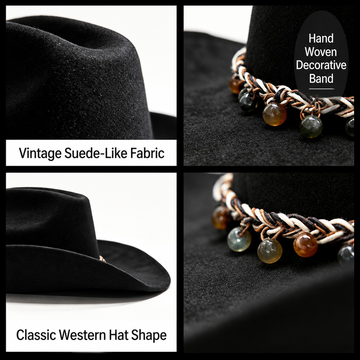 Brown Western Cowboy Hat - Brown Suede Fabric view 3