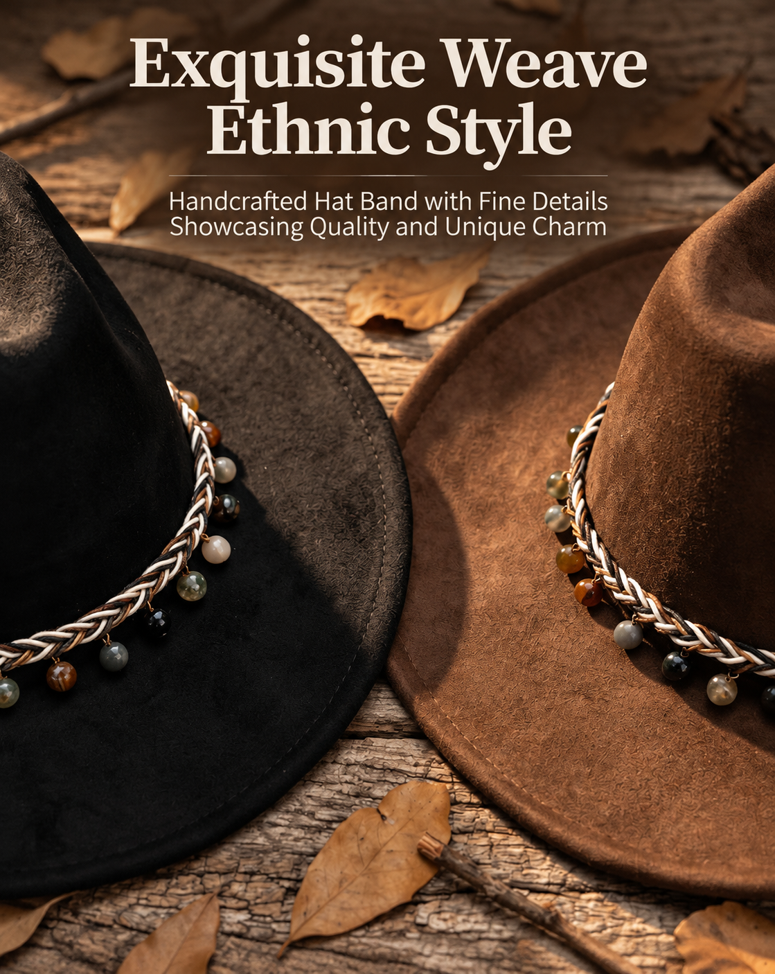 Brown Western Cowboy Hat - Brown Suede Fabric view 5