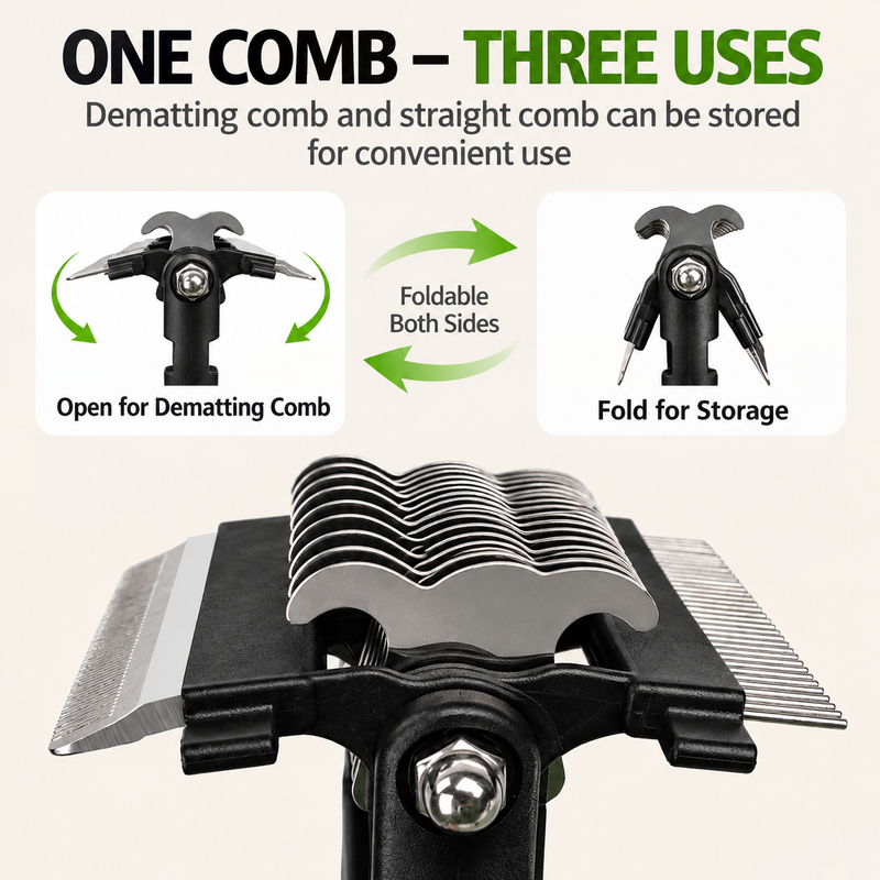 Blue 3 in 1 Pet Dematting Comb - Detangling Rake view 3