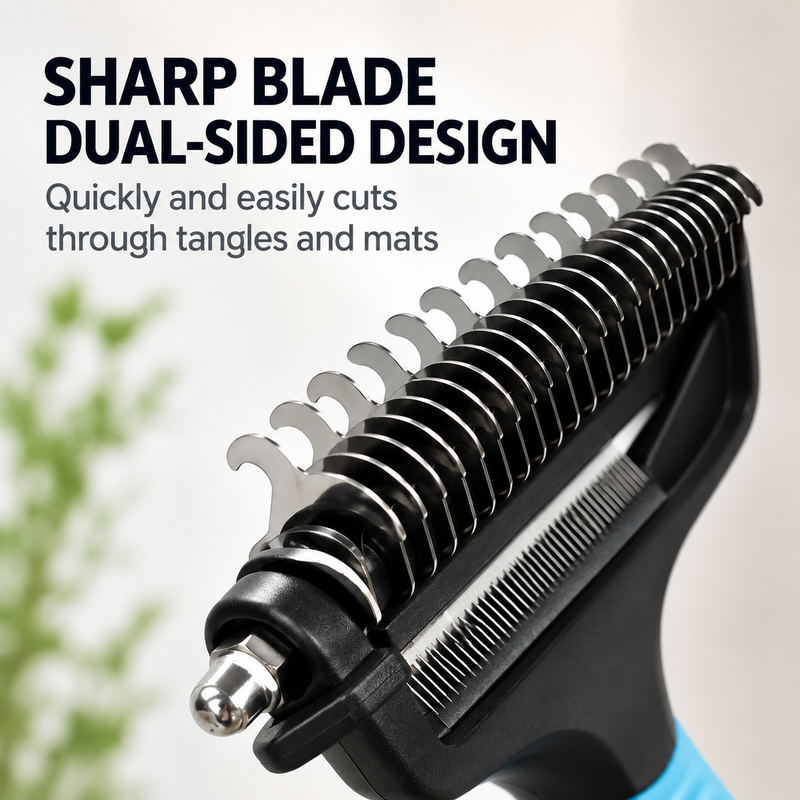 Green 3 in 1 Pet Dematting Comb - Detangling Rake view 4