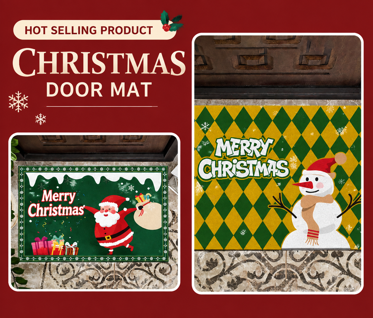 Red Christmas Doormat 2 Pack - 50 x 80 cm Festive Entrance Floor Mats view 6