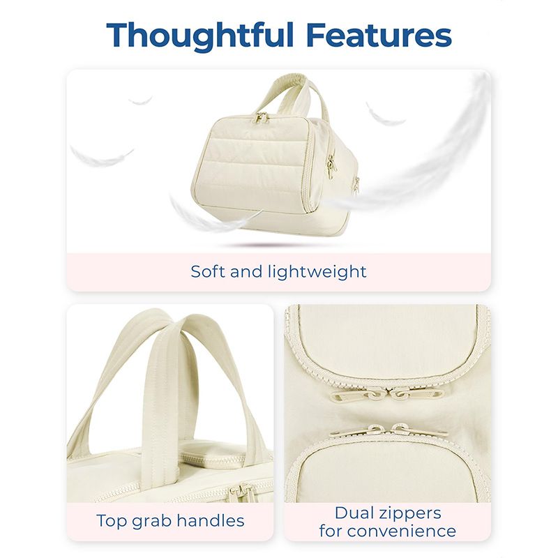Beige Large Makeup Bag - 30 x 14 x 21 cm Polyester Wide Opening Travel view 6