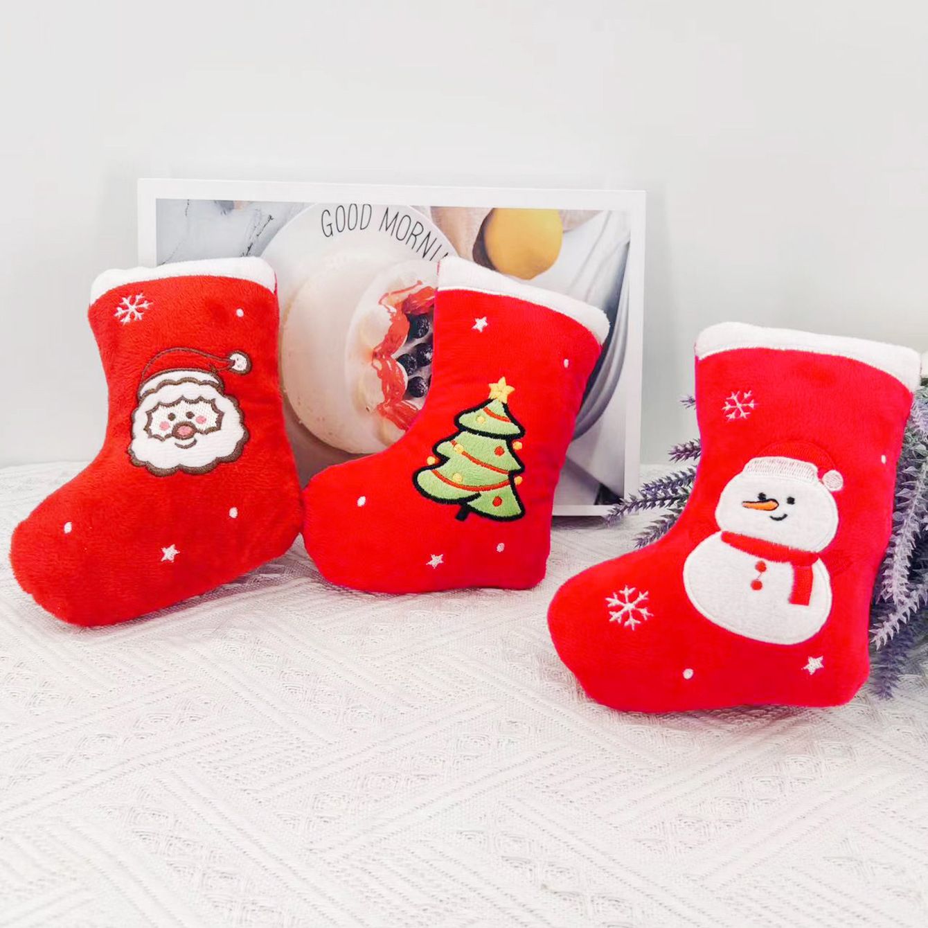 Christmas Squeaky Dog Toys 2 Pack - Santa Claus Stocking Plush Toys view 2