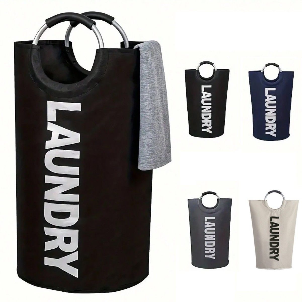 Beige Collapsible Laundry Hamper 2 Pack - 38 x 79 cm Oxford Fabric Large view 2