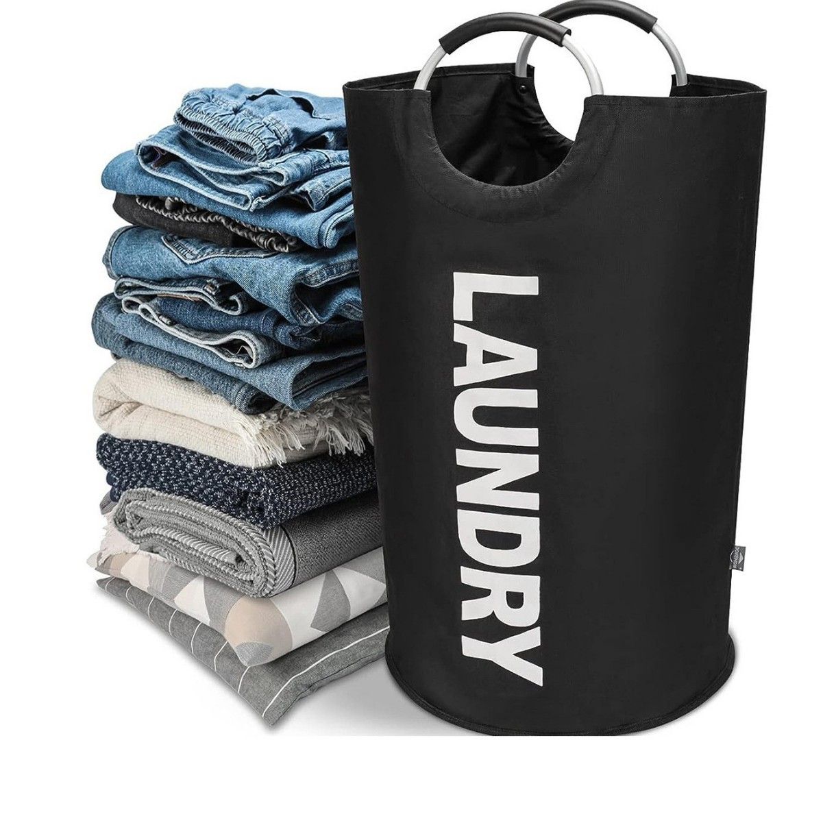 Grey Collapsible Laundry Hamper 2 Pack - 38 x 79 cm Oxford Fabric Large view 3