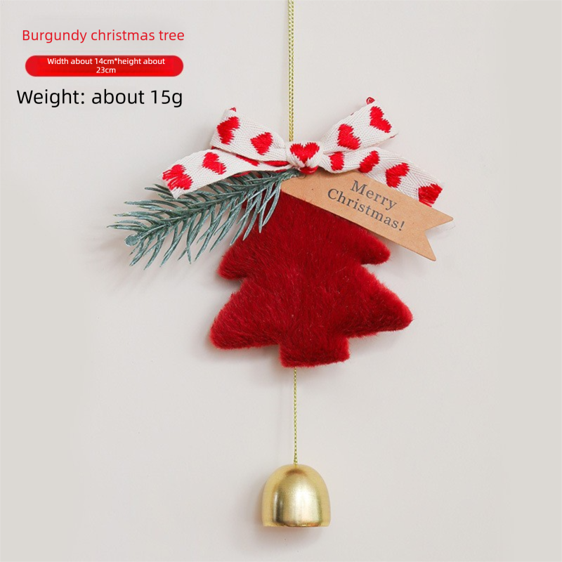 Brown Christmas Tree Bell Ornaments 4 Pack - 9 x 7.6 cm Plush Hanging view 3
